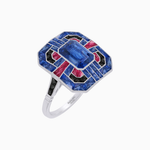 Load image into Gallery viewer, Art Deco Style Emerald Cut Geometric Engagement Ring with Diamond