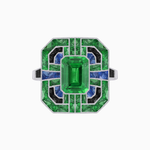 Load image into Gallery viewer, Art Deco Style Emerald Cut Geometric Engagement Ring with Diamond