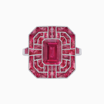 Load image into Gallery viewer, Art Deco Style Emerald Cut Geometric Engagement Ring with Diamond