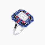 Load image into Gallery viewer, Art Deco Style Emerald Cut Geometric Engagement Ring with Diamond