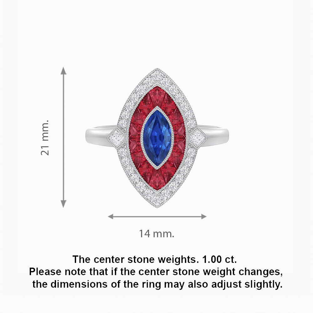 Art Deco Style Marquise Shape Gemstone Ring