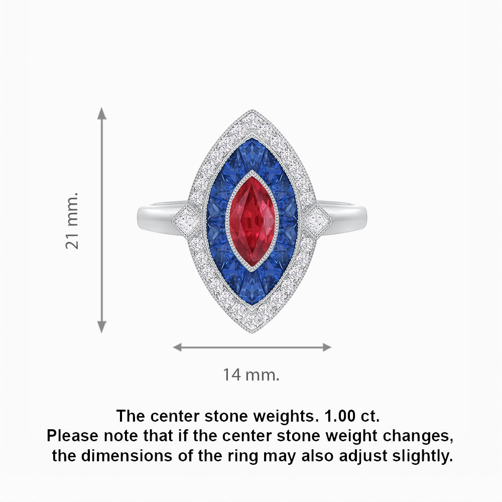 Art Deco Style Marquise Shape Gemstone Ring