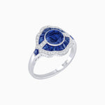 Load image into Gallery viewer, Art Deco Inspired Round Cut Scalloped Double Halo Ring with French-Cut Gemstones