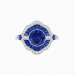 Load image into Gallery viewer, Art Deco Inspired Round Cut Scalloped Double Halo Ring with French-Cut Gemstones
