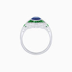 Load image into Gallery viewer, Art Deco Inspired Round Cut Scalloped Double Halo Ring with French-Cut Gemstones