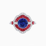 Load image into Gallery viewer, Art Deco Inspired Round Cut Scalloped Double Halo Ring with French-Cut Gemstones