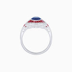 Load image into Gallery viewer, Art Deco Inspired Round Cut Scalloped Double Halo Ring with French-Cut Gemstones