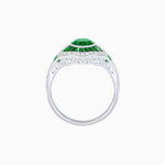 Load image into Gallery viewer, Art Deco Inspired Round Cut Scalloped Double Halo Ring with French-Cut Gemstones