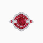 Load image into Gallery viewer, Art Deco Inspired Round Cut Scalloped Double Halo Ring with French-Cut Gemstones