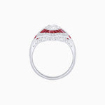 Load image into Gallery viewer, Art Deco Inspired Round Cut Scalloped Double Halo Ring with French-Cut Gemstones