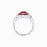 Load image into Gallery viewer, Art Deco Inspired Round Cut Scalloped Double Halo Ring with French-Cut Gemstones