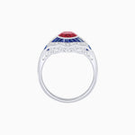 Load image into Gallery viewer, Art Deco Inspired Round Cut Scalloped Double Halo Ring with French-Cut Gemstones