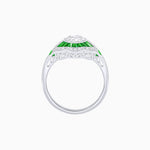 Load image into Gallery viewer, Art Deco Inspired Round Cut Scalloped Double Halo Ring with French-Cut Gemstones