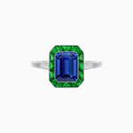 Load image into Gallery viewer, Art Deco Inspired Emerald Cut French-Cut Gemstone Halo Ring