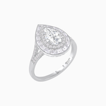 Load image into Gallery viewer, Art Deco Pear Shape Ring with Double Diamond Halo and Baguette Diamond Accents