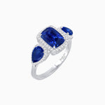 Load image into Gallery viewer, Vintage Inspired Cushion Cut Three-Stone Halo Ring with Pear-Shaped Side Stones