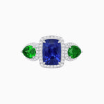 Load image into Gallery viewer, Vintage Inspired Cushion Cut Three-Stone Halo Ring with Pear-Shaped Side Stones