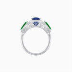 Load image into Gallery viewer, Vintage Inspired Cushion Cut Three-Stone Halo Ring with Pear-Shaped Side Stones