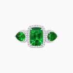 Load image into Gallery viewer, Vintage Inspired Cushion Cut Three-Stone Halo Ring with Pear-Shaped Side Stones