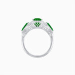 Load image into Gallery viewer, Vintage Inspired Cushion Cut Three-Stone Halo Ring with Pear-Shaped Side Stones