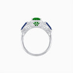 Load image into Gallery viewer, Vintage Inspired Cushion Cut Three-Stone Halo Ring with Pear-Shaped Side Stones