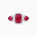 Load image into Gallery viewer, Vintage Inspired Cushion Cut Three-Stone Halo Ring with Pear-Shaped Side Stones