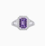 Load image into Gallery viewer, Emerald-Cut Diamond Halo Cocktail Ring with Baguette Accents
