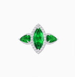 Load image into Gallery viewer, Vintage Inspired Marquise & Pear Three-Stone Halo Ring