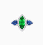 Load image into Gallery viewer, Vintage Inspired Marquise & Pear Three-Stone Halo Ring