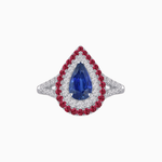 Load image into Gallery viewer, Vintage Inspired Pear Cut Double Halo Gemstone & Diamond Ring