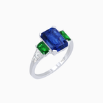 Load image into Gallery viewer, Art Deco Inspired Emerald Cut Three-Stone Ring with Tapered Baguettes