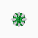 Load image into Gallery viewer, Art Deco Inspired Oval Sunburst Cocktail Ring with Calibré-Cut Gemstones
