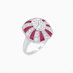 Load image into Gallery viewer, Art Deco Inspired Oval Sunburst Cocktail Ring with Calibré-Cut Gemstones