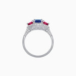 Load image into Gallery viewer, Three-Stone Oval Ring with Pear Shape Side Stones and Diamond Halo