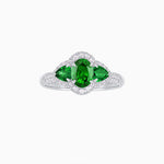 Load image into Gallery viewer, Three-Stone Oval Ring with Pear Shape Side Stones and Diamond Halo