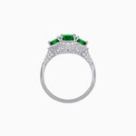 Load image into Gallery viewer, Three-Stone Oval Ring with Pear Shape Side Stones and Diamond Halo