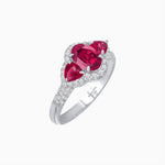 Load image into Gallery viewer, Three-Stone Oval Ring with Pear Shape Side Stones and Diamond Halo