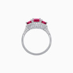 Load image into Gallery viewer, Three-Stone Oval Ring with Pear Shape Side Stones and Diamond Halo