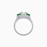 Load image into Gallery viewer, Three-Stone Oval Ring with Pear Shape Side Stones and Diamond Halo