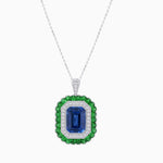 Load image into Gallery viewer, Art Deco Inspired Convertible Emerald Cut Double Halo Ring Pendant