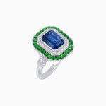 Load image into Gallery viewer, Art Deco Inspired Convertible Emerald Cut Double Halo Ring Pendant
