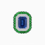 Load image into Gallery viewer, Art Deco Inspired Convertible Emerald Cut Double Halo Ring Pendant