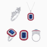 Load image into Gallery viewer, Art Deco Inspired Convertible Emerald Cut Double Halo Ring Pendant