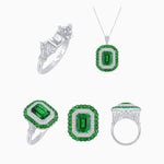 Load image into Gallery viewer, Art Deco Inspired Convertible Emerald Cut Double Halo Ring Pendant