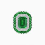 Load image into Gallery viewer, Art Deco Inspired Convertible Emerald Cut Double Halo Ring Pendant