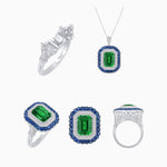 Load image into Gallery viewer, Art Deco Inspired Convertible Emerald Cut Double Halo Ring Pendant