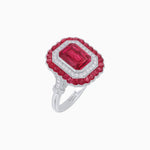 Load image into Gallery viewer, Art Deco Inspired Convertible Emerald Cut Double Halo Ring Pendant