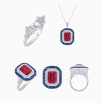 Load image into Gallery viewer, Art Deco Inspired Convertible Emerald Cut Double Halo Ring Pendant