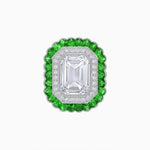 Load image into Gallery viewer, Art Deco Inspired Convertible Emerald Cut Double Halo Ring Pendant