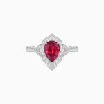 Load image into Gallery viewer, Vintage Inspired Pear Cut Floral Halo Ring with Milgrain